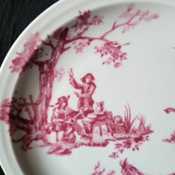 Antique French Aluminite Frugier Pink Toile Decorative Porcelain Plate - 8.625" - Picture 2 of 6